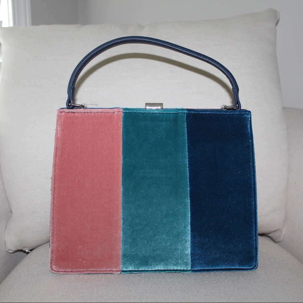 Velvet Colorblock Handbag (Blue/Pink) - Picture 2 of 16